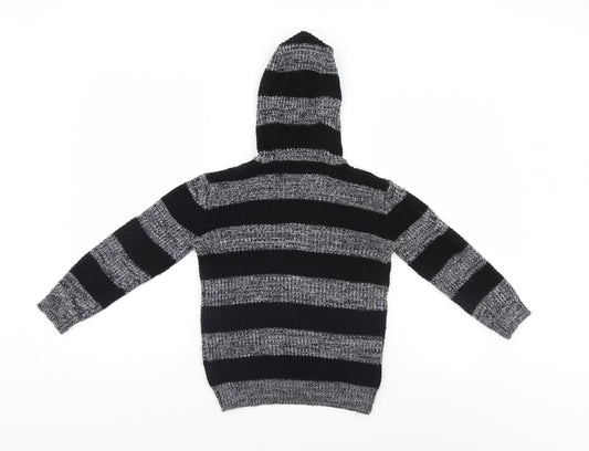 TU Girls Black Striped  Pullover Hoodie Size 7 Years