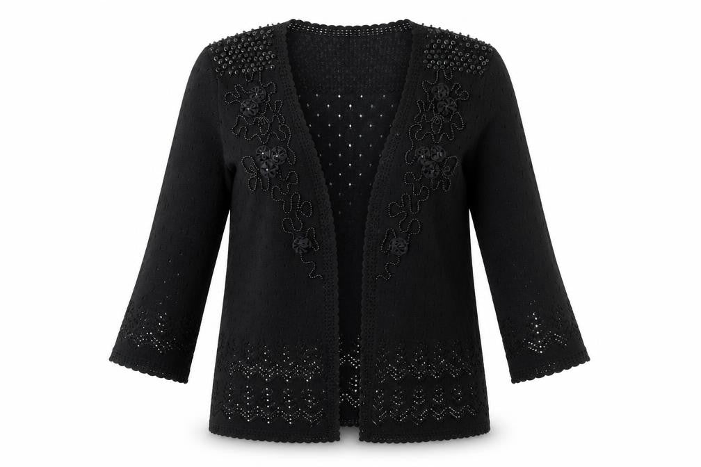 Shanghai Womens Black Geometric Knit Cardigan Jumper Size M