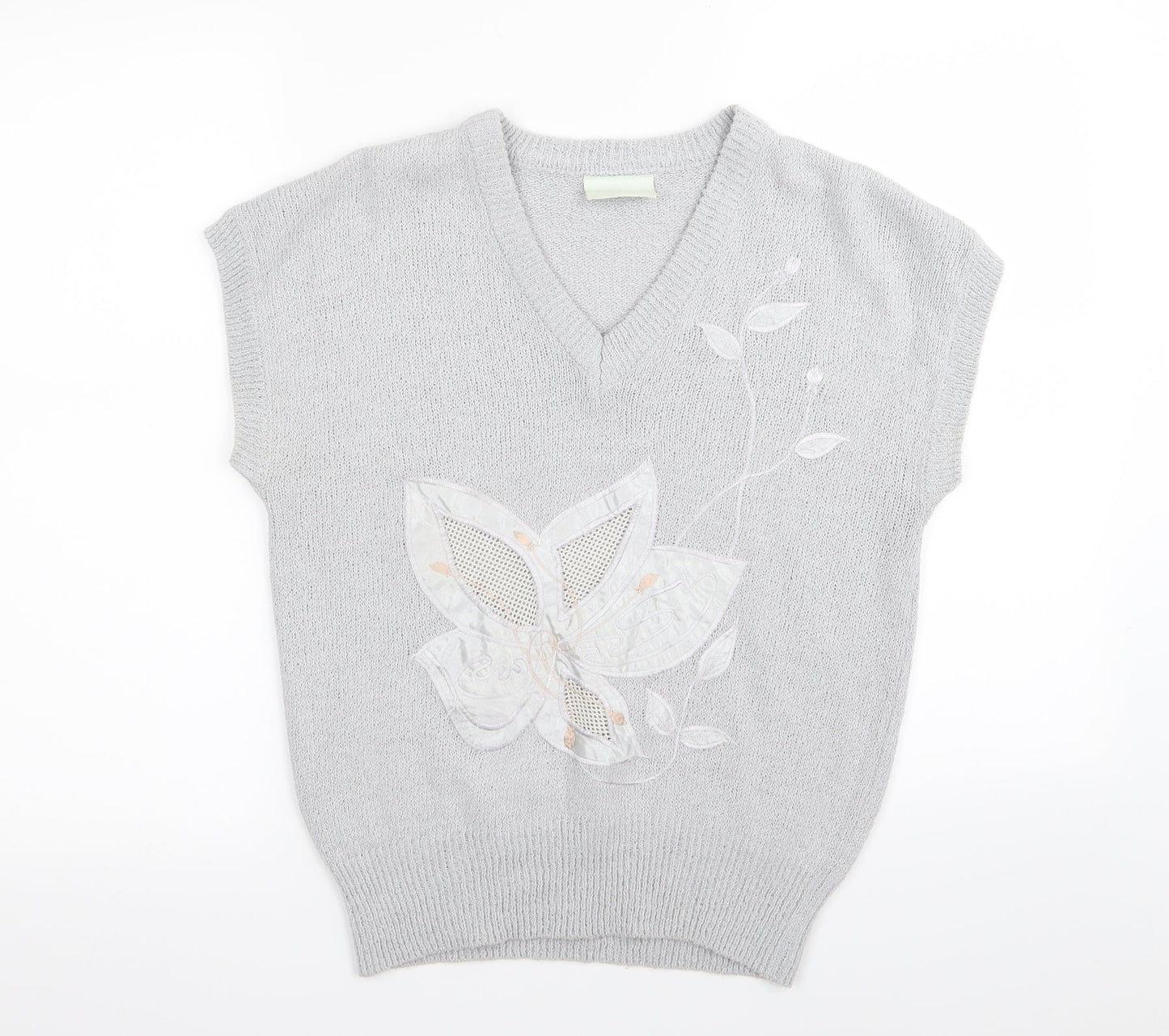 nicolucci Womens Grey Floral  Pullover Jumper Size S