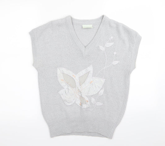 nicolucci Womens Grey Floral  Pullover Jumper Size S