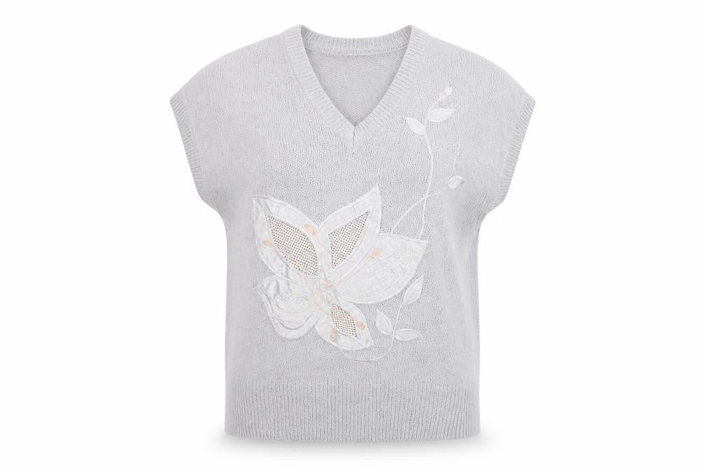 nicolucci Womens Grey Floral  Pullover Jumper Size S