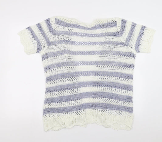 Matalan Womens White Striped  Cardigan Jumper Size 6