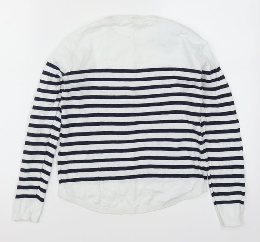H&M Girls White Striped  Pullover Jumper Size 11-12 Years  - Blue