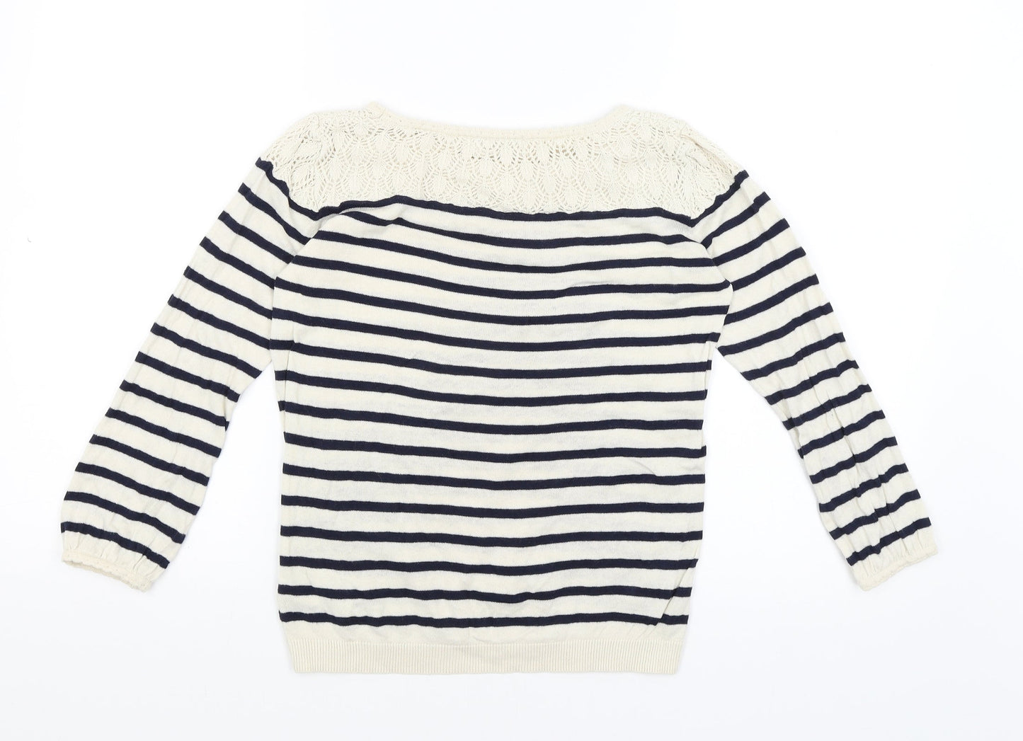 Earth Womens Ivory Striped  Basic T-Shirt Size S