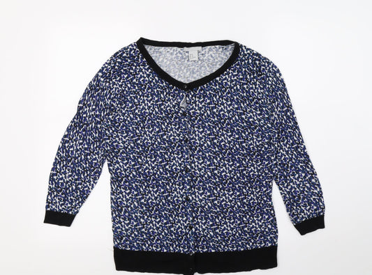 H&M Womens Blue Geometric Knit Cardigan Jumper Size M