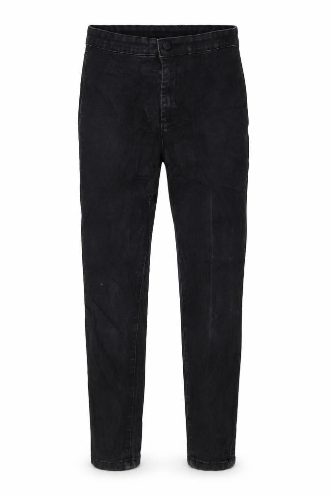 Front view of Denim & Co. women’s black denim skinny jeans, size UK 12, 25-inch leg