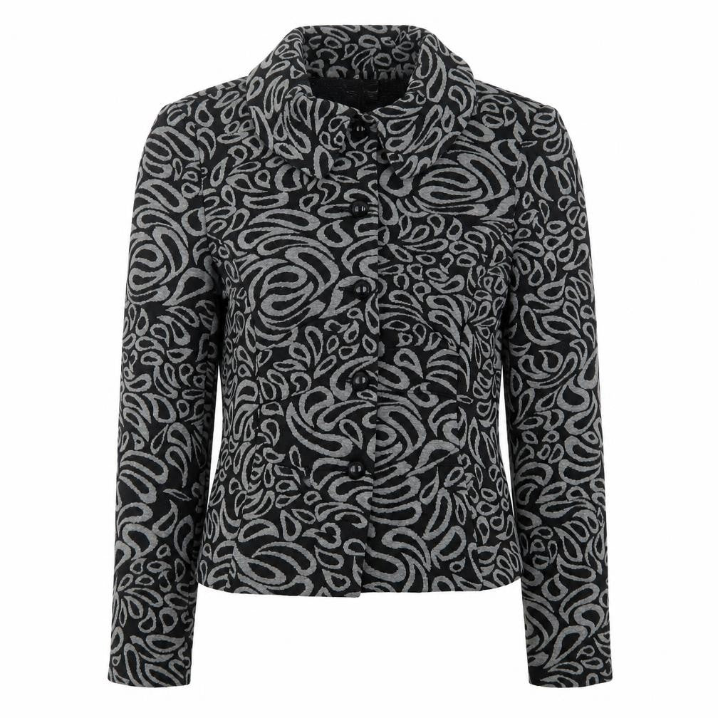 Front view of Oscar B. women’s grey geometric jacket, size UK 12