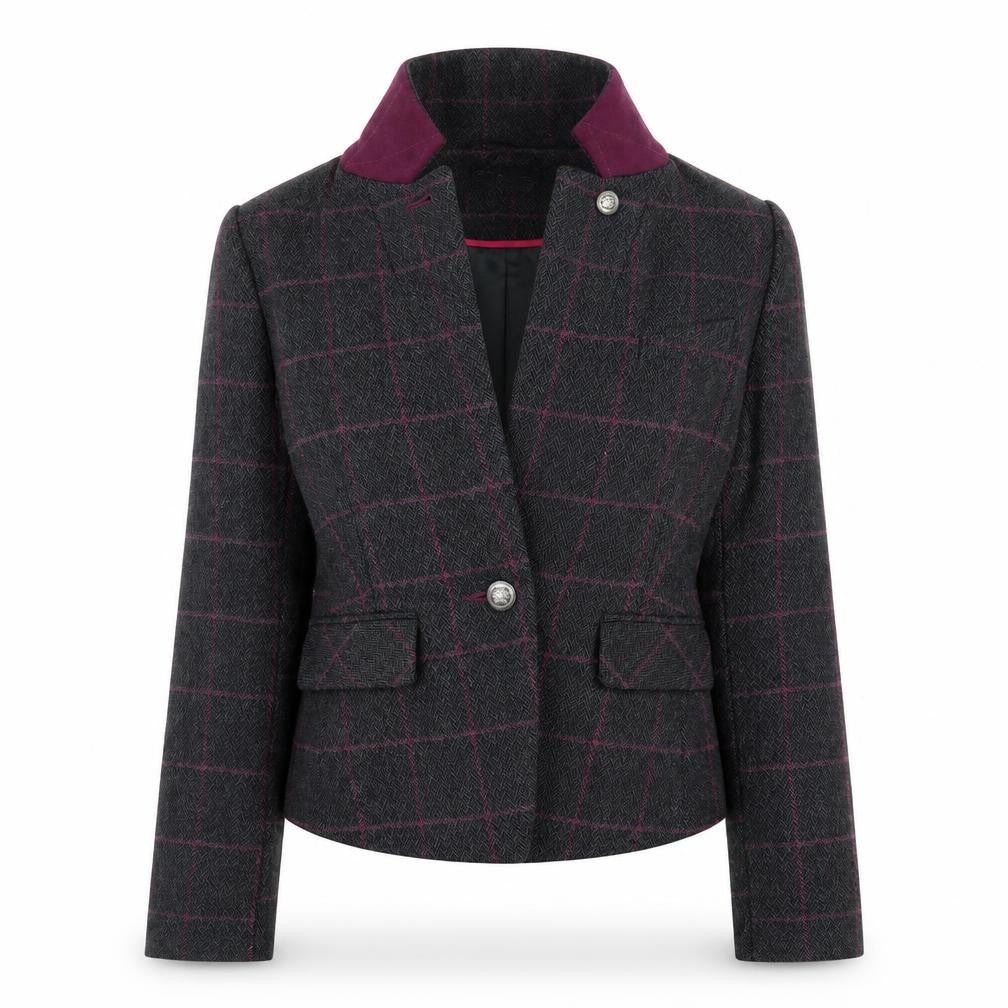 Front view of Atmosphere women’s grey check jacket, size UK 8