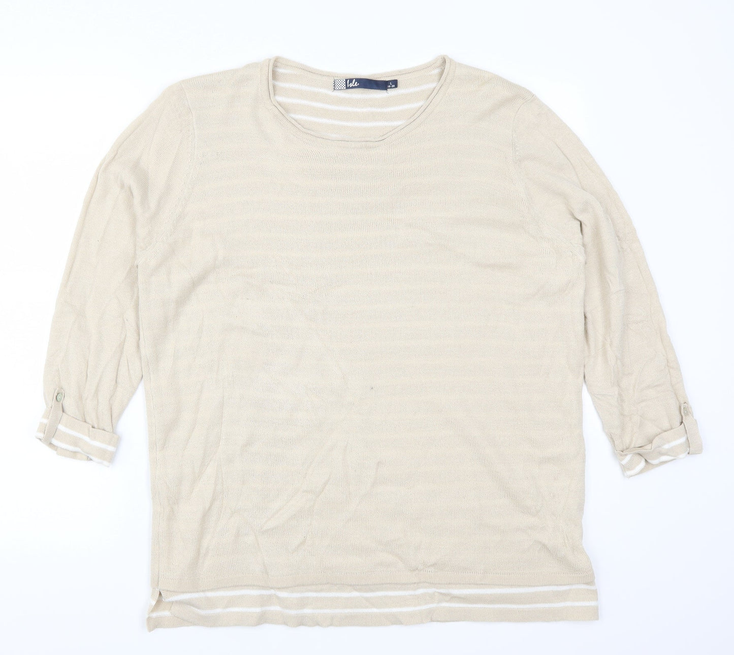 Isle Womens Beige Striped  Pullover Jumper Size 18