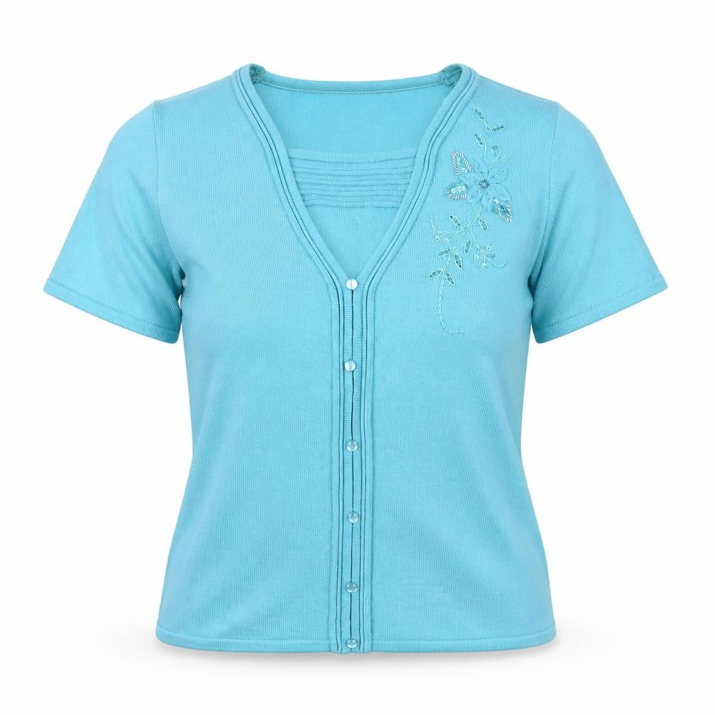BM Womens Blue Floral  Basic Blouse Size S