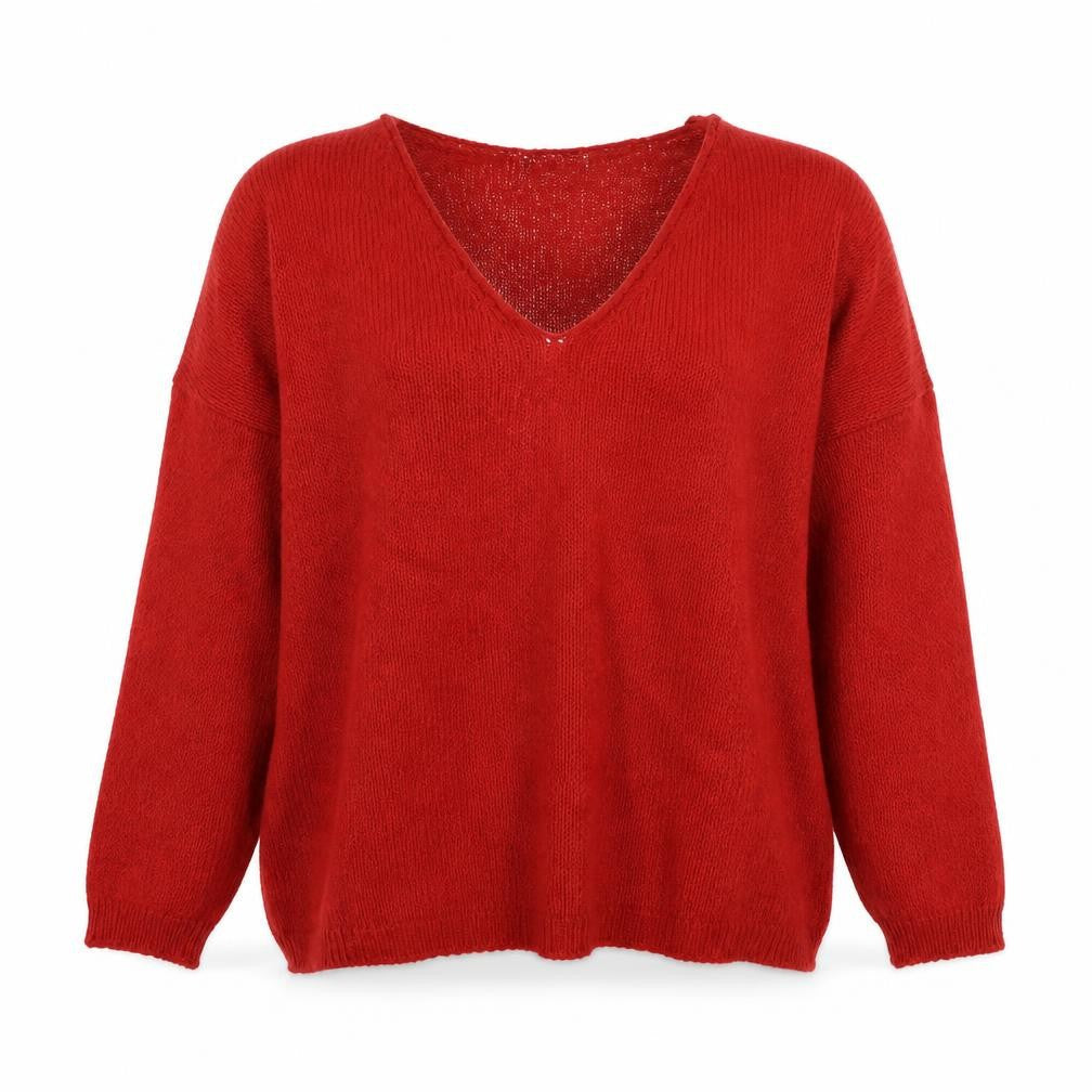 Front view of ASOS women’s red jumper, size UK 12