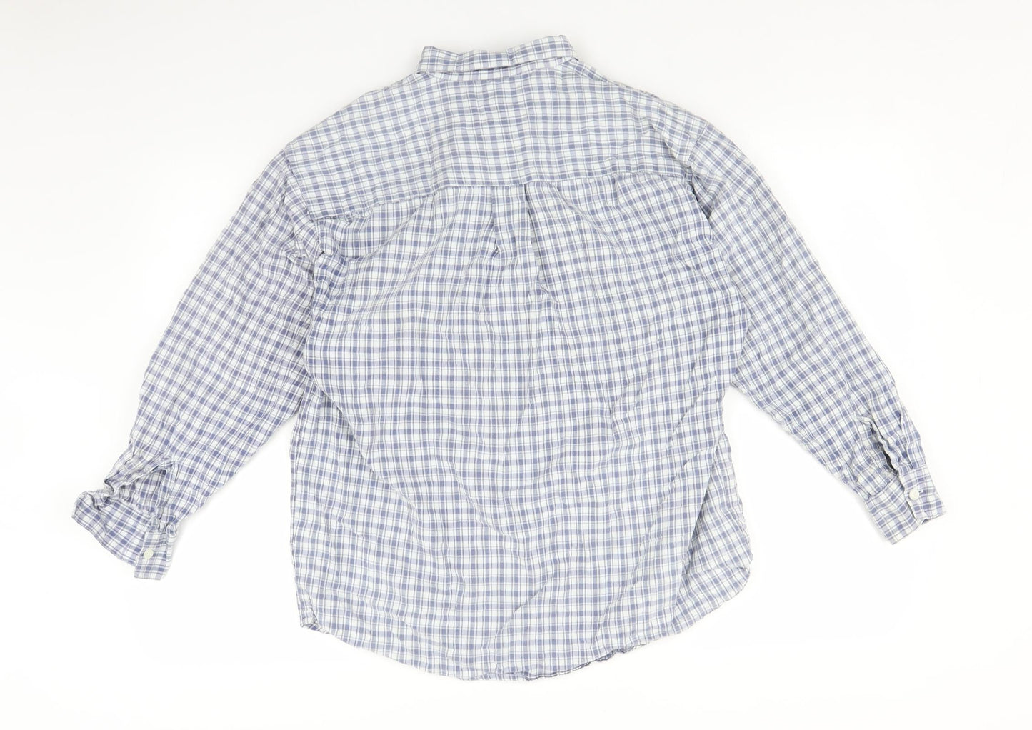 Emma & Co Mens Blue Plaid   Button-Up Size M
