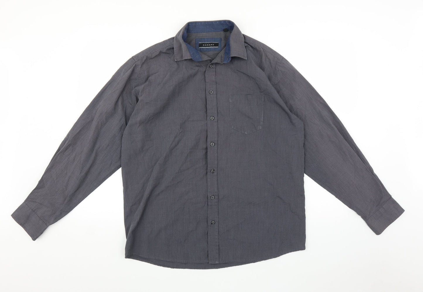 Morgan Mens Grey    Button-Up Size 15.5