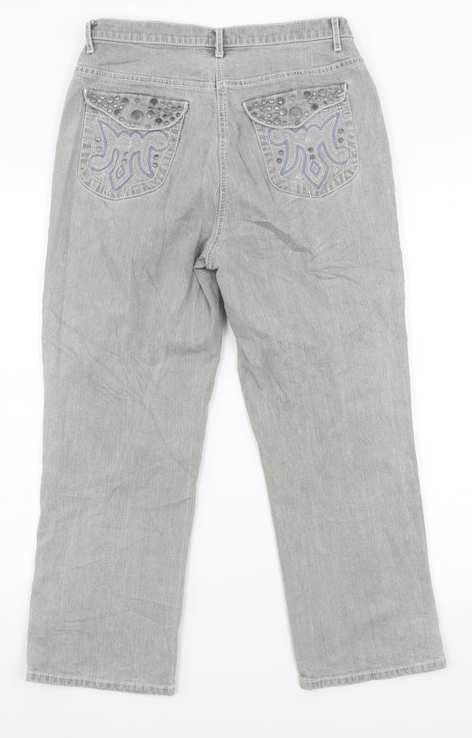 Preworn Womens Grey  Denim Straight Jeans Size 12 L23 in