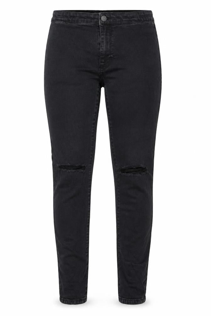Front view of Denim & Co. women’s black denim skinny jeans, size UK 14, 28-inch leg
