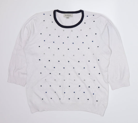 BASSINI Womens White Polka Dot  Pullover Jumper Size S