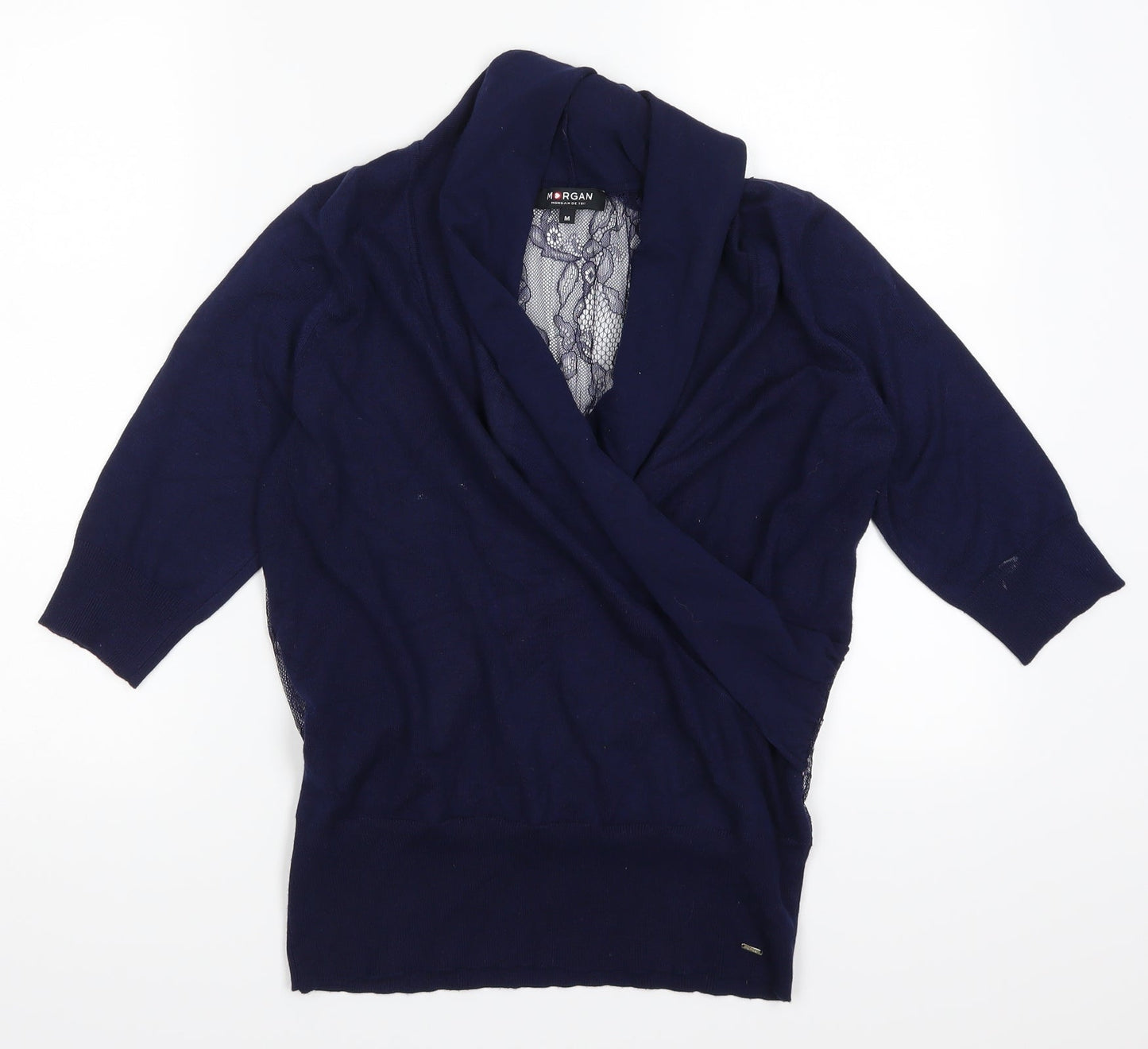 Morgan Womens Blue  Lace Pullover Jumper Size M
