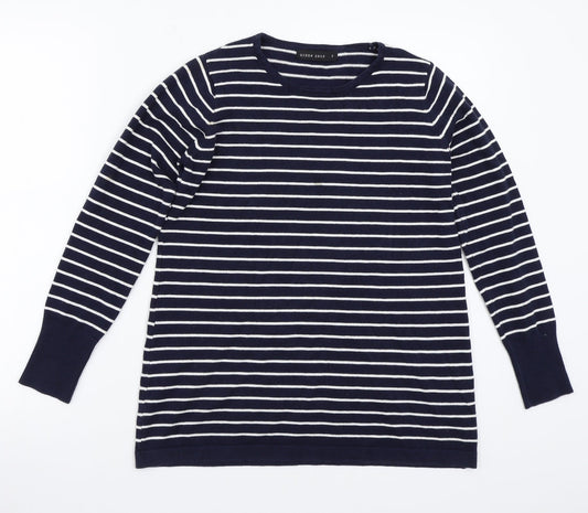 Queen shop Womens Blue Striped  Pullover Jumper One Size