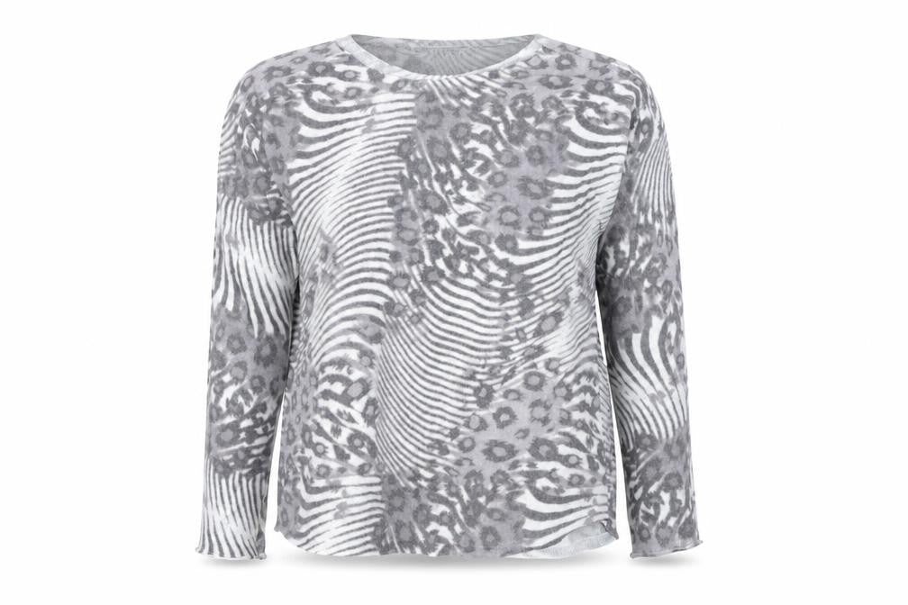 Front view of Kaleidoscope women’s grey animal print basic t-shirt, size UK 14