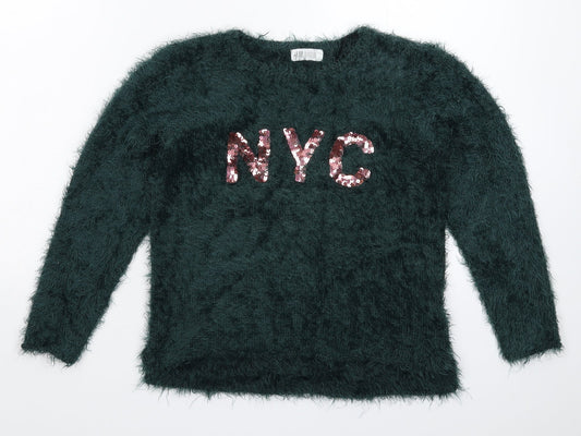 H&M Girls Green  Knit Pullover Jumper Size 9-10 Years