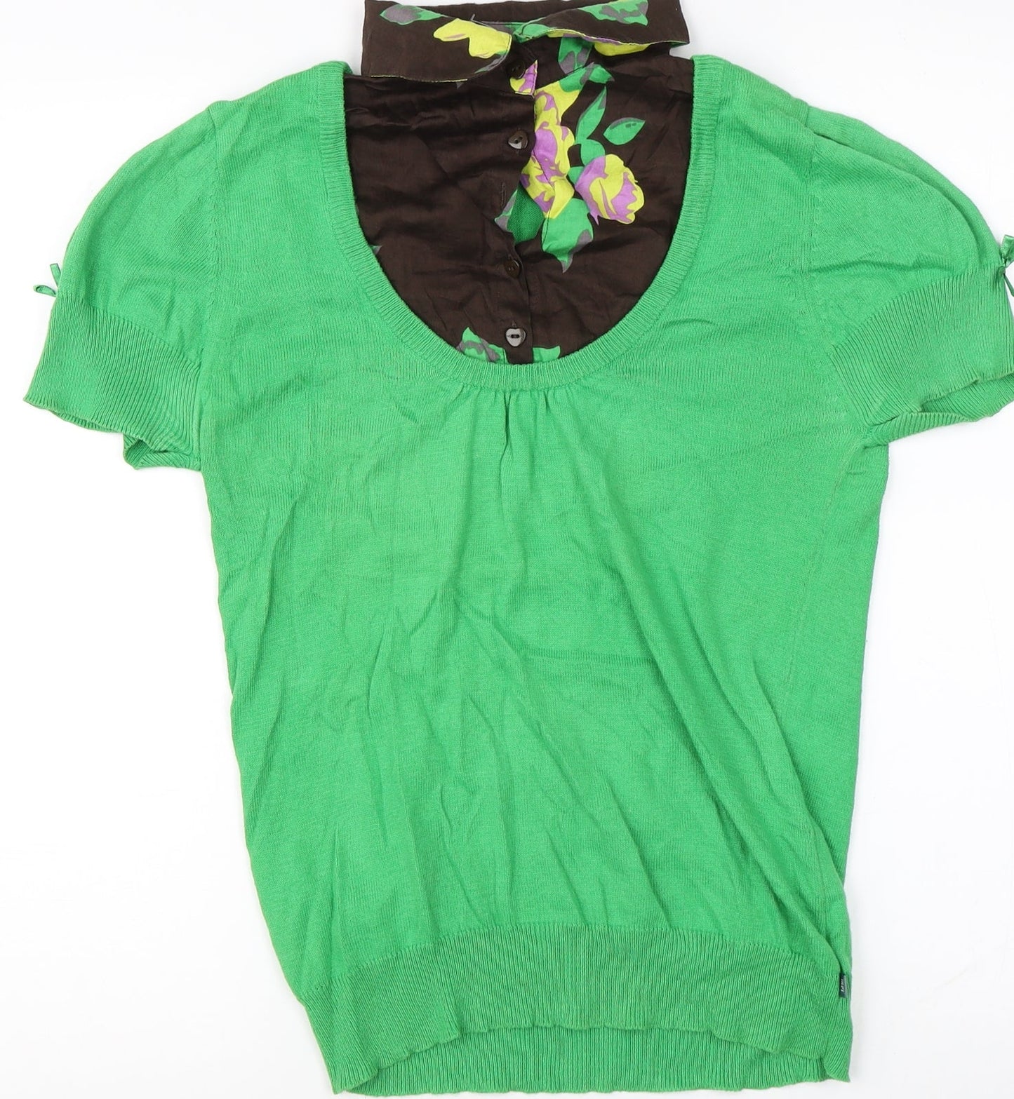 DEPT Womens Green Floral  Henley Jumper Size M