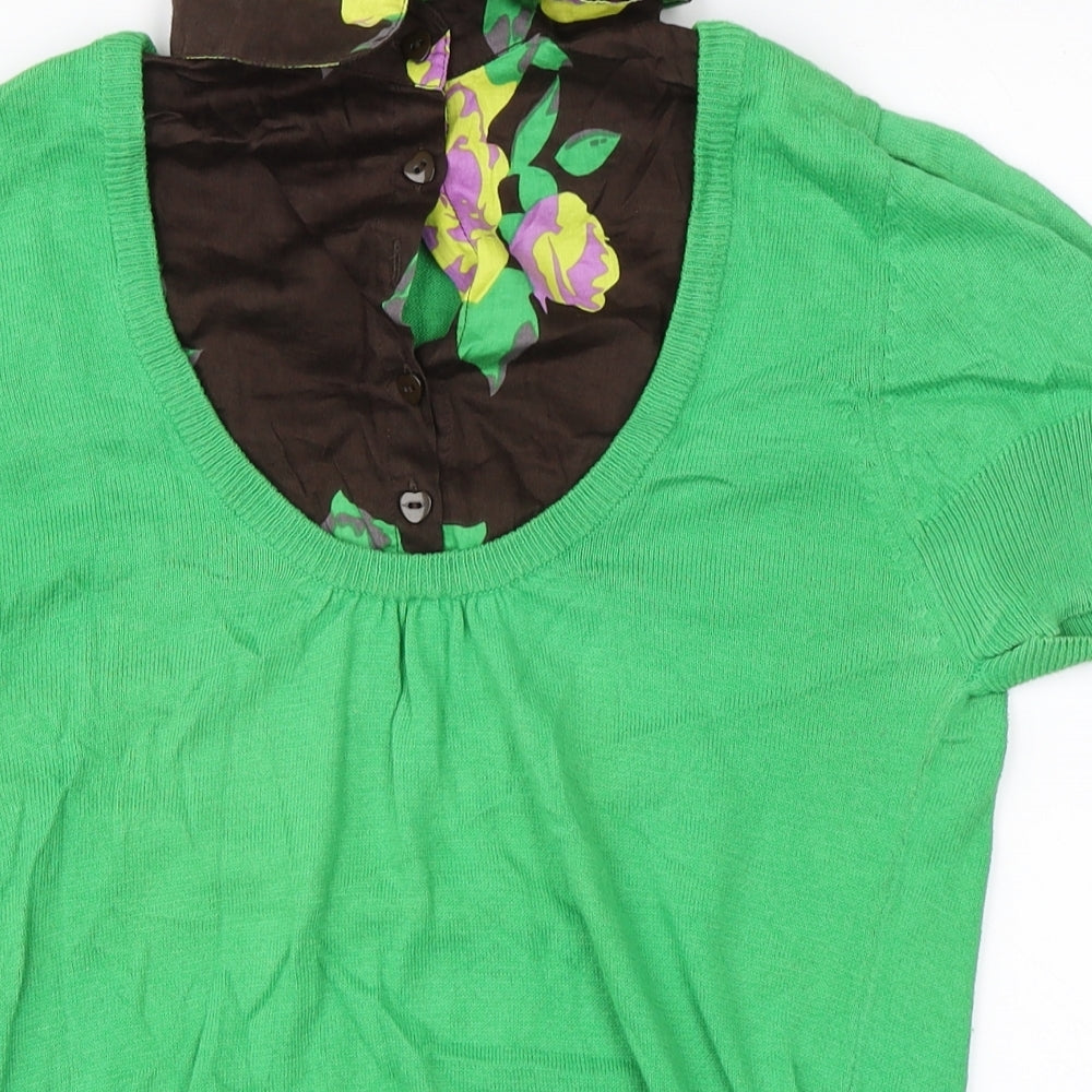 DEPT Womens Green Floral  Henley Jumper Size M