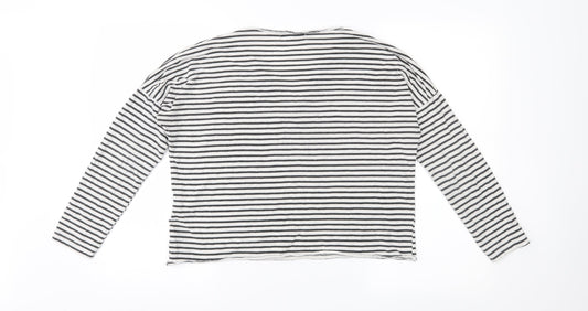 Pull&Bear Womens White Striped Jersey Basic T-Shirt Size 4
