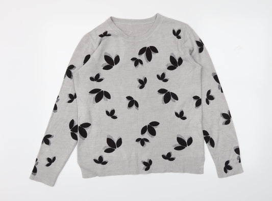 M&S Womens Grey Floral  Pullover Jumper Size 12