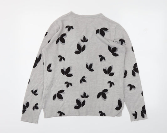 M&S Womens Grey Floral  Pullover Jumper Size 12