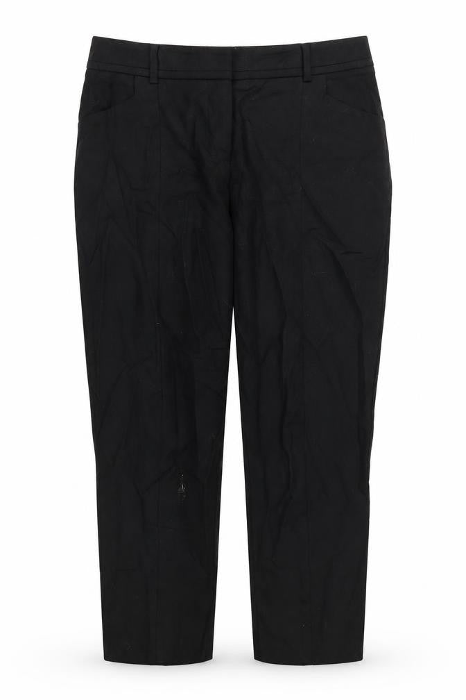 Front view of ASOS women’s black capri trousers, size UK 12, 23-inch leg