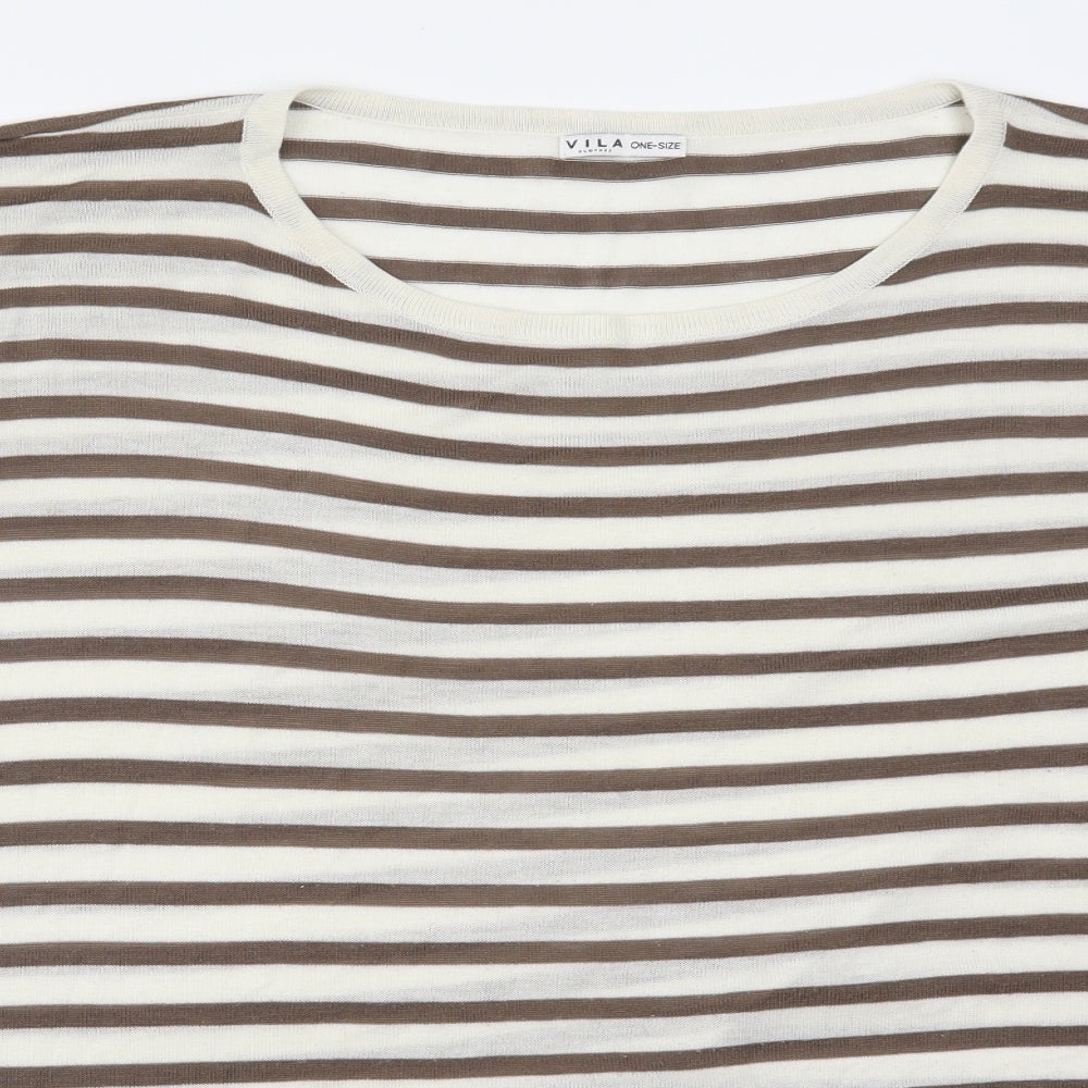 VILA Womens Beige Striped  Pullover Jumper One Size