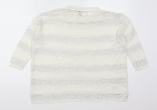 Mango Womens White Striped  Pullover Jumper Size S