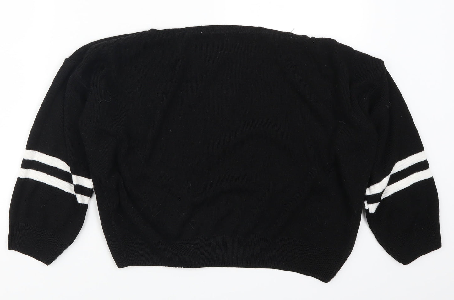 I SAW IT FIRST Womens Black Striped  Pullover Jumper Size 6