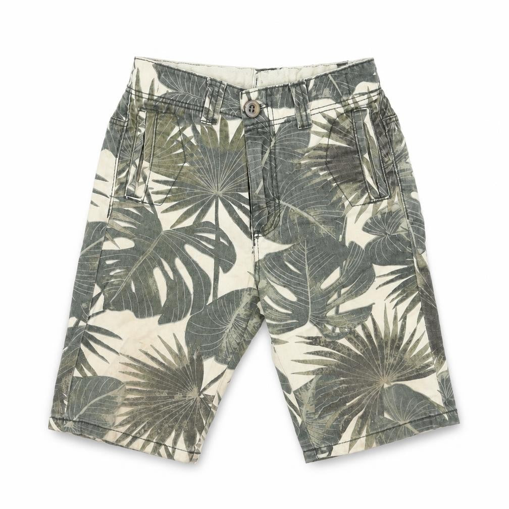 Front view of TU boys’ green floral denim bermuda shorts, size 5, years