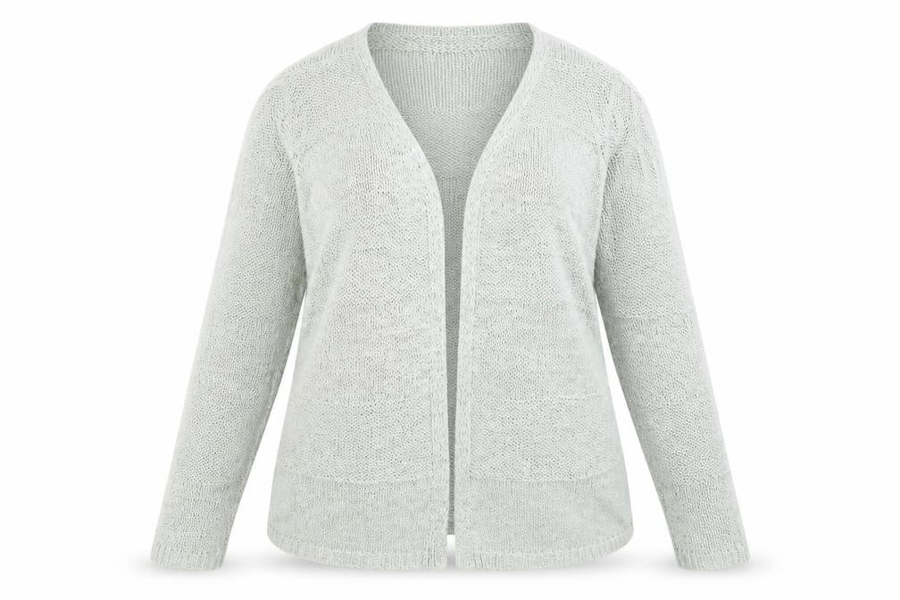 Front view of b.young women’s green cardigan jumper, size L