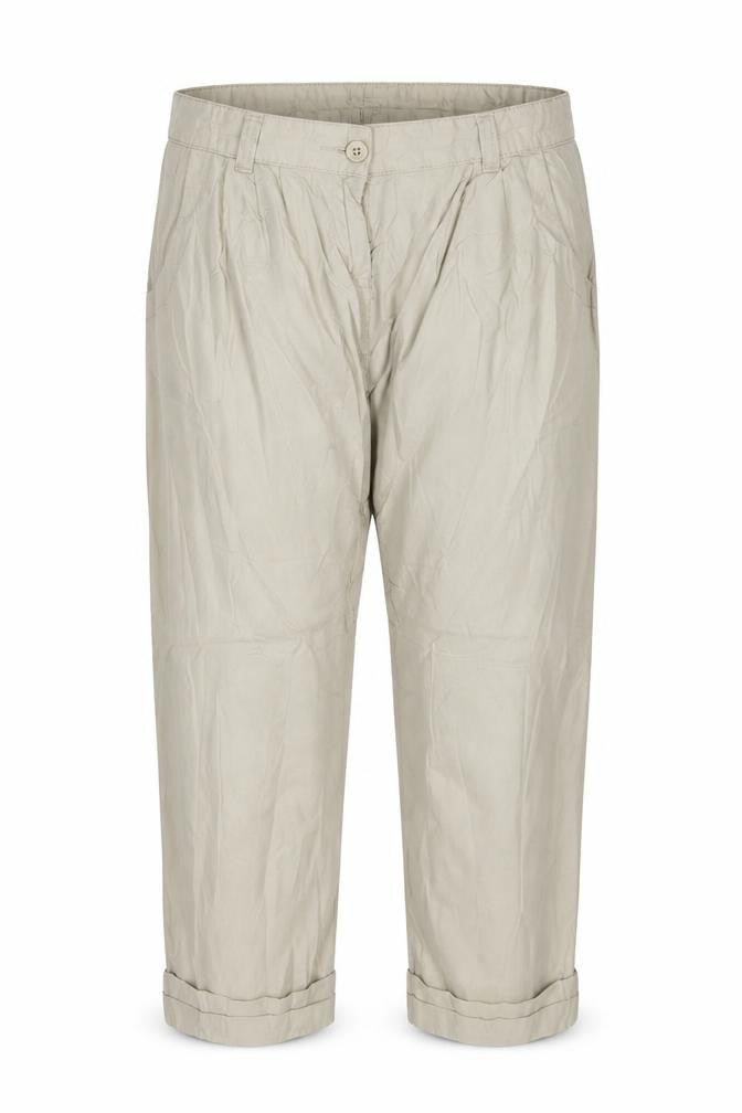 Front view of Evie women’s beige cropped trousers, size UK 8, 20-inch leg