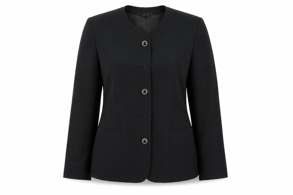 Front view of C&A women’s black jacket blazer, size UK 12