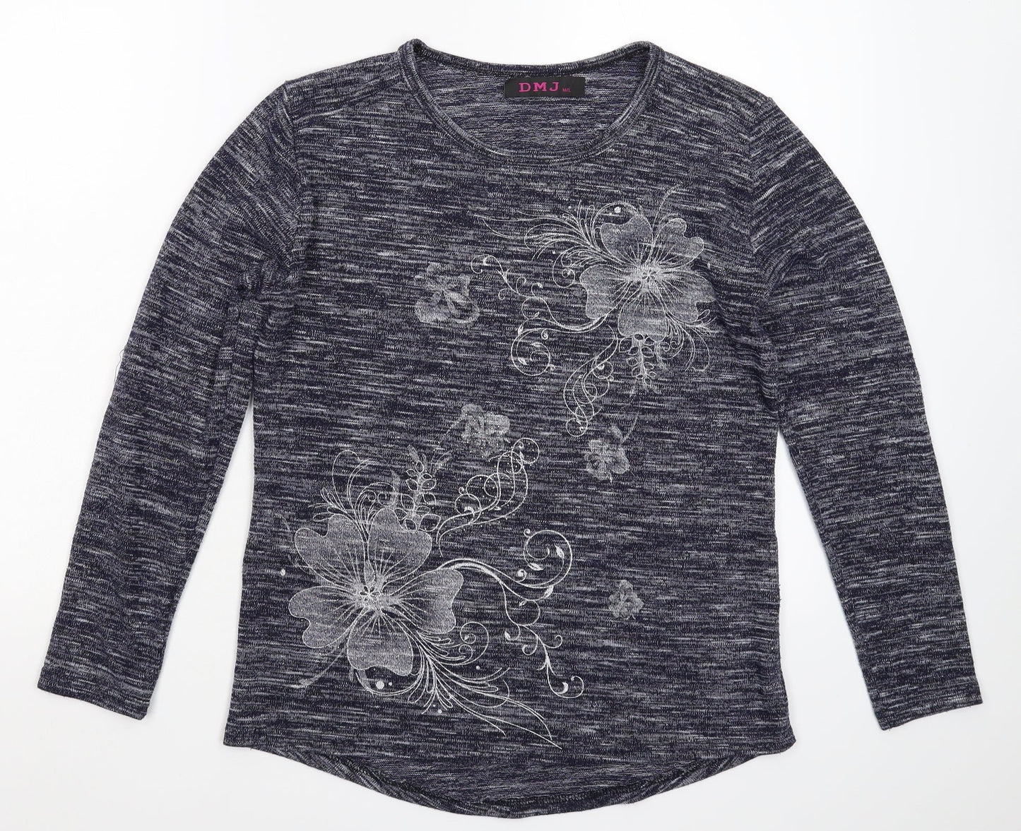 DMJ Womens Blue Floral Knit Pullover Jumper Size L