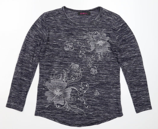 DMJ Womens Blue Floral Knit Pullover Jumper Size L