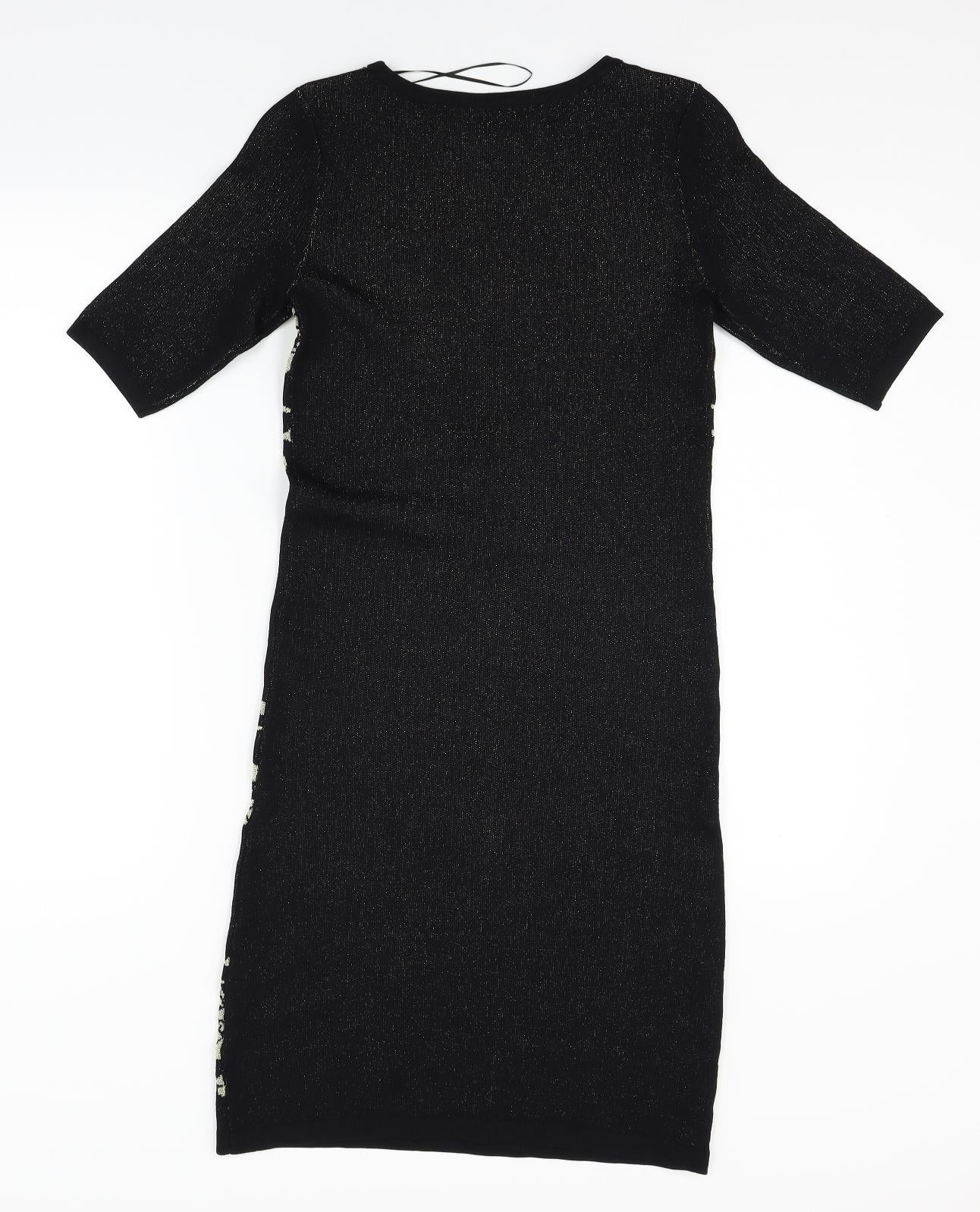 M&Co Womens Black Floral  Pencil Dress  Size 8