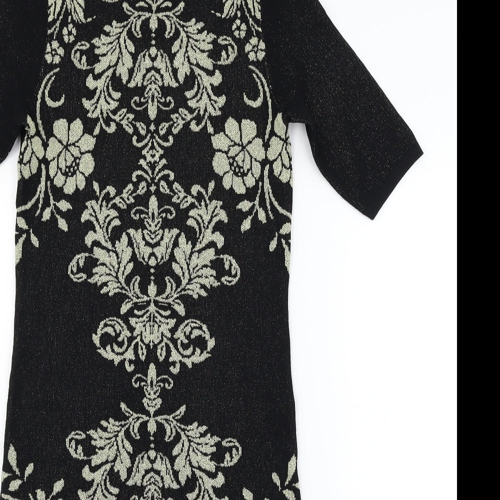 M&Co Womens Black Floral  Pencil Dress  Size 8