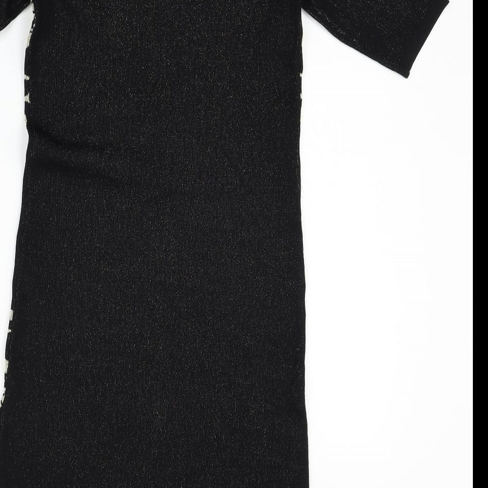 M&Co Womens Black Floral  Pencil Dress  Size 8