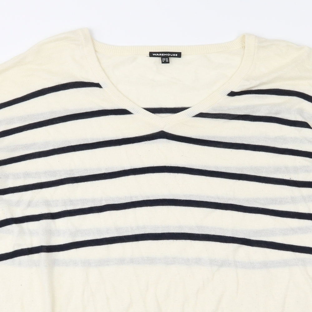 Warehouse Womens Ivory Striped Knit Pullover Jumper Size 14