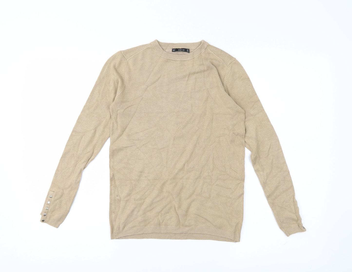Zara Womens Beige  Jersey Basic T-Shirt Size 6