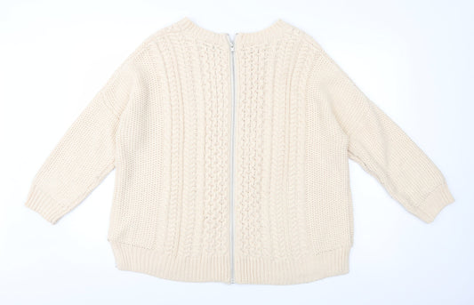 Warehouse Womens Ivory  Knit Full Zip Jumper Size L