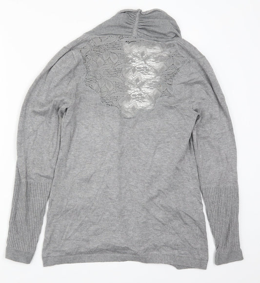 Soulmate Womens Grey  Lace Cardigan Jumper Size S