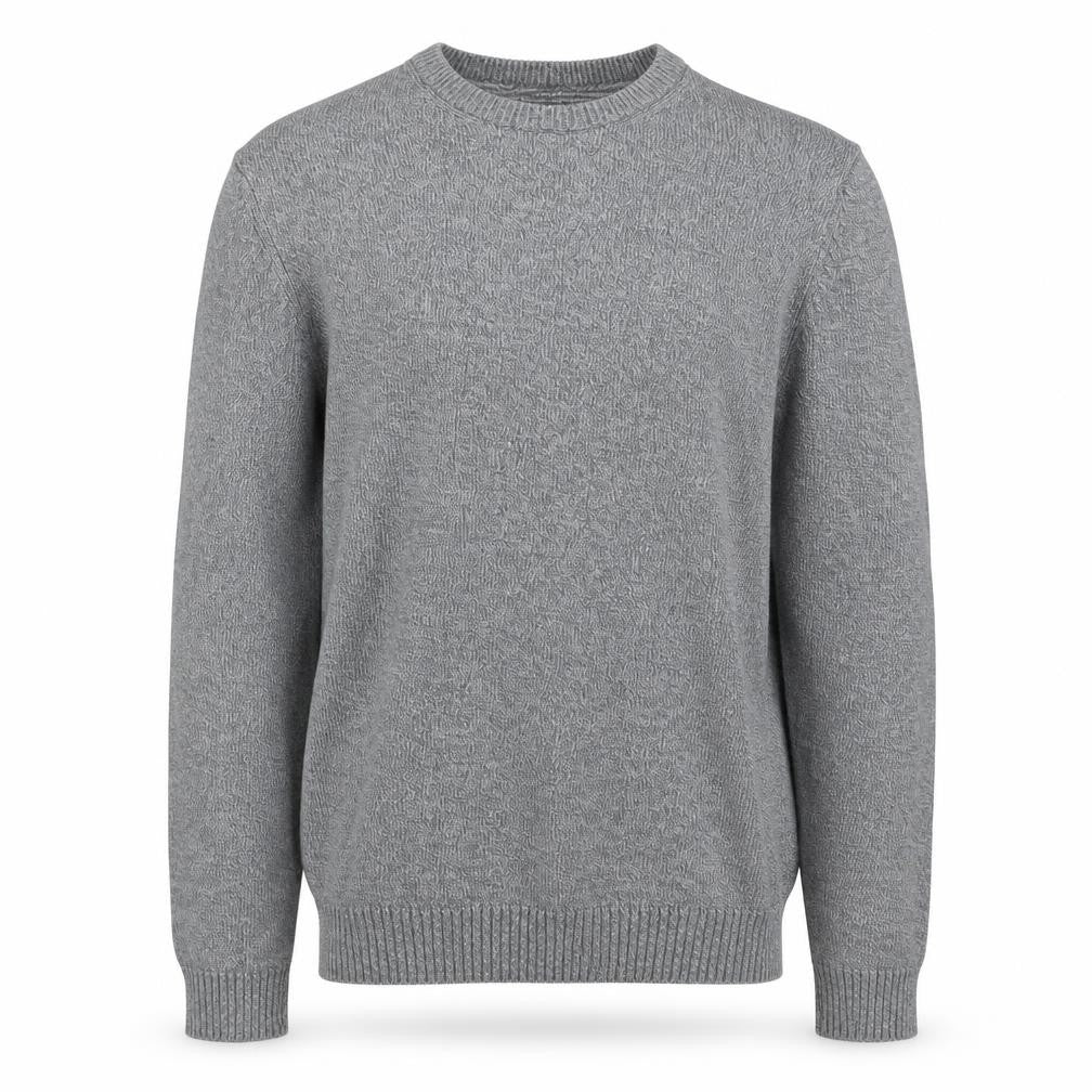 Front view of Atlantic Bay men’s grey knit jumper, size S