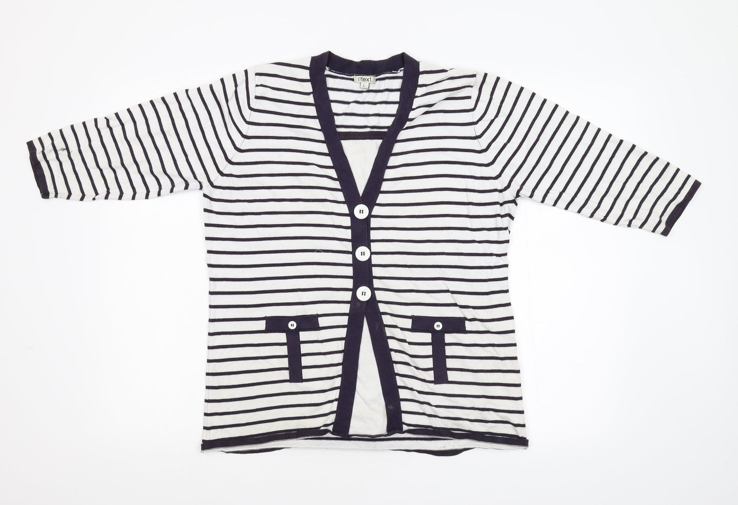 Text Womens Multicoloured Striped Knit Pullover Jumper Size L  - Mock Cardigan