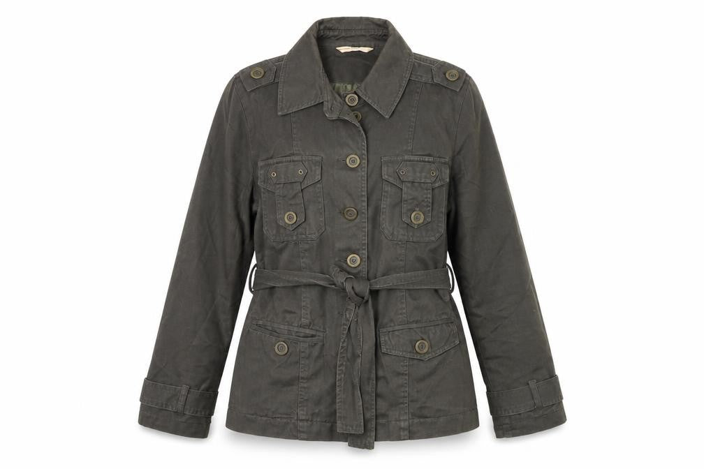 Front view of Papaya women’s green jacket, size UK 12