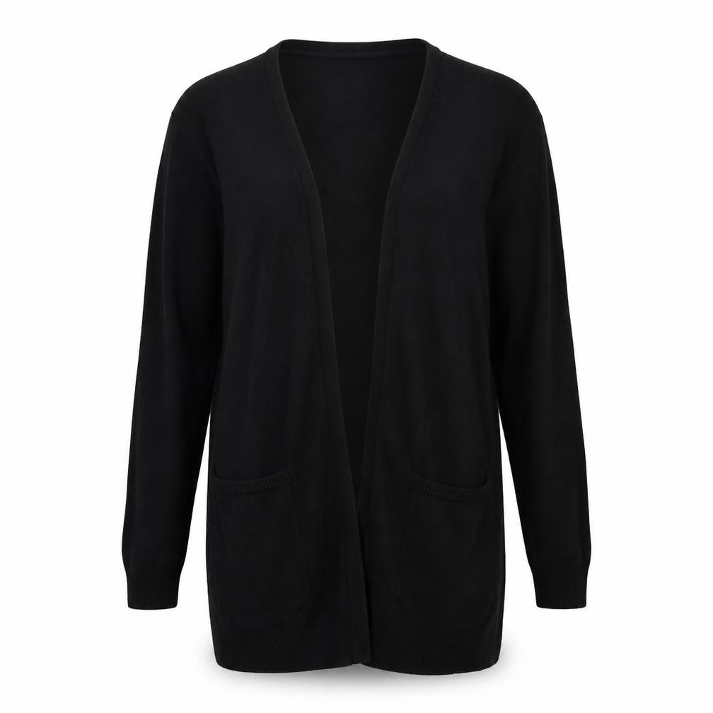 Front view of ASOS women’s black cardigan jumper, size UK 4